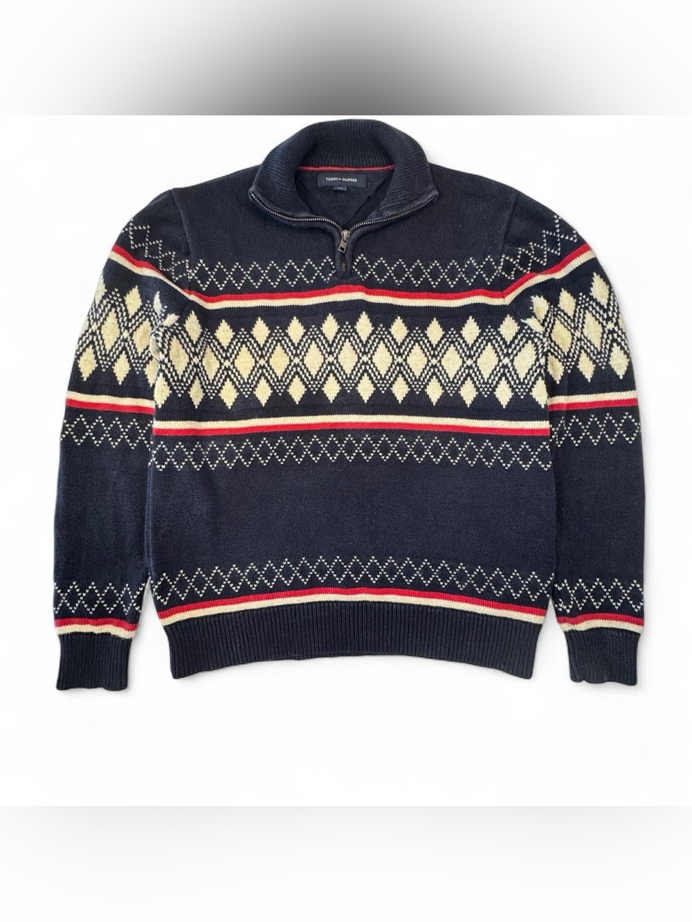 Tommy Hilfiger Navy Blue Fair Isle Quarter-Zip Sweater - S/P Preppy FallFashion
